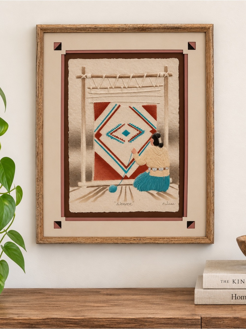 Vintage FIGI Graphics “Weaver” Hand Cast Paper Dimensional Art Signed Wess w Tag